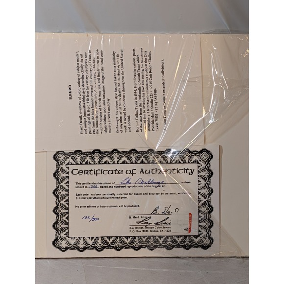 B. Herd "The Challenge" Signed Numbered Golf Print‎ 122/500 Mated Dallas Artist - Picture 4 of 12